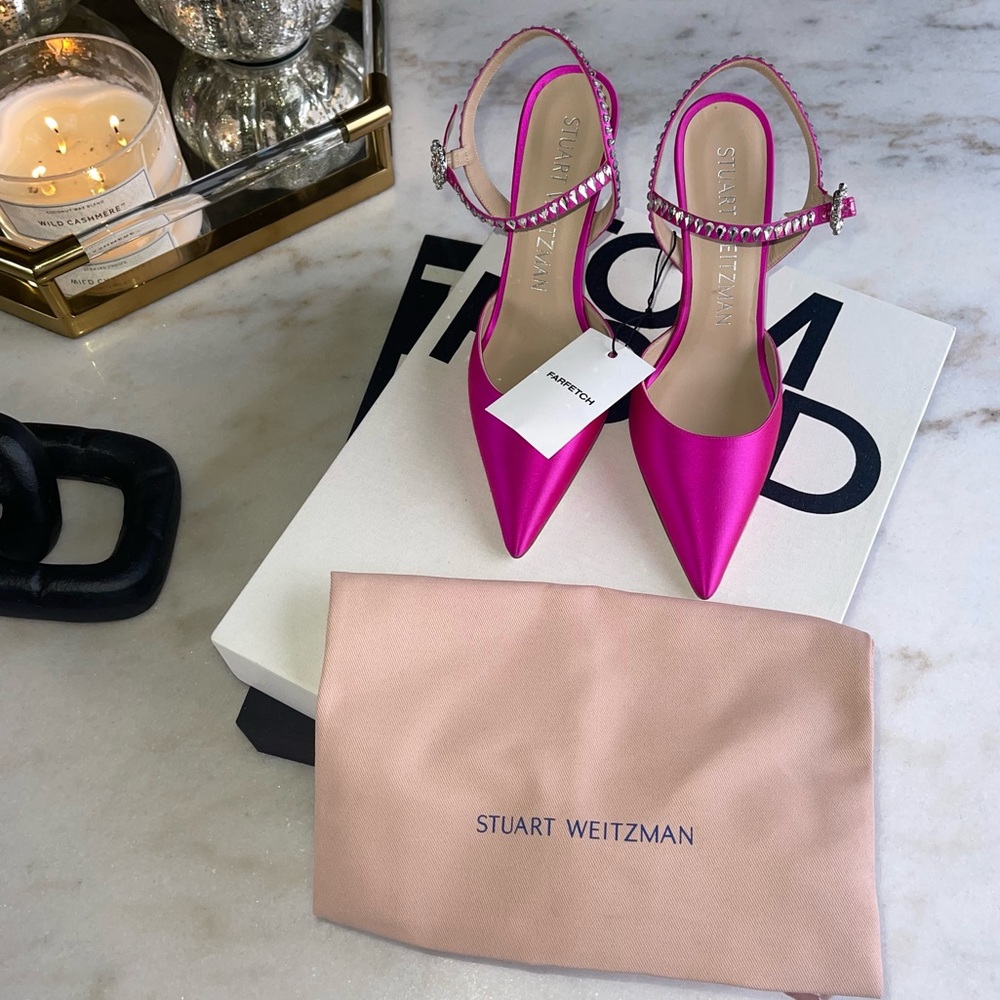 New Stuart Weitzman Gemcut 100 Swarovski Crystal Ankle Strap Pump in Rosa Pink - Picture 11 of 12